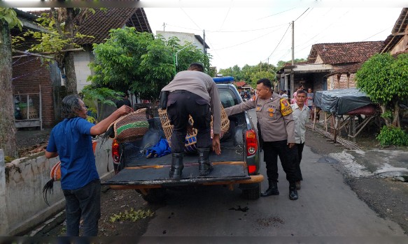 Petugas-Polsek-Bagor-jajaran-Polres-Nganjuk-mengamankan-barang-bukti-perjudian-sabung-ayam-di-Desa-Sugihwaras