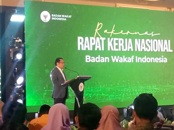 Ketua Badan Wakaf Indonesia (BWI), Kamaruddin Amin, saat menyampaikan pidato dalam Rapat Kerja Nasional Badan Wakaf Indonesia